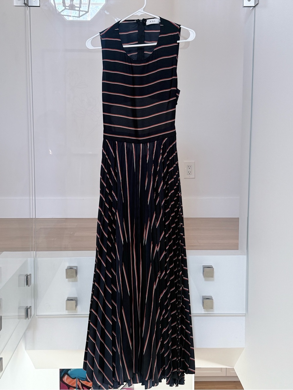 A.L.C. Black Maxi Dress with red Stripes